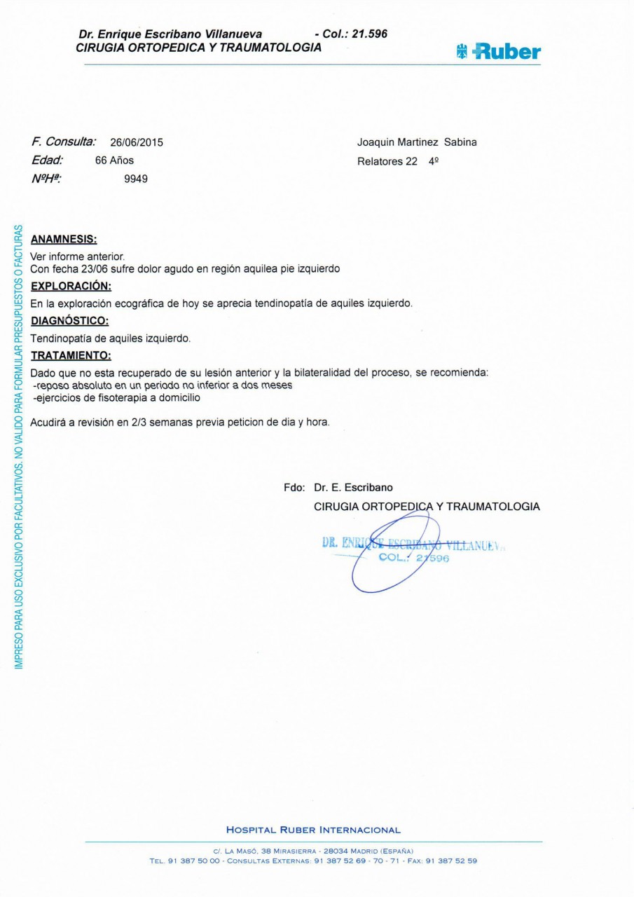 Informe médico de Joaquín Sabina