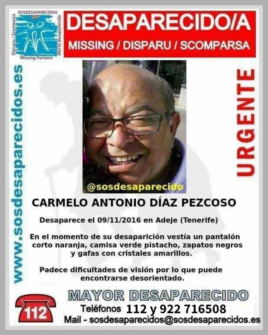 El operativo de búsqueda de Carmelo Antonio Díaz Pezcoso se amplía a toda la Isla