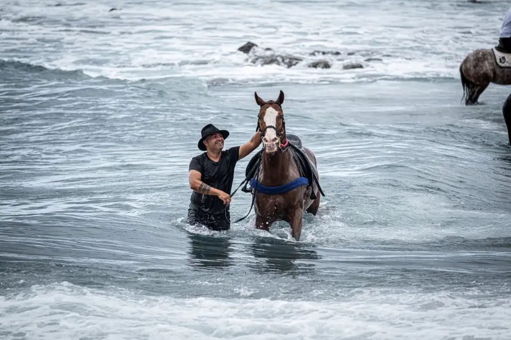 Más de cien caballos acompañan a San Sebastián en su entrada al mar