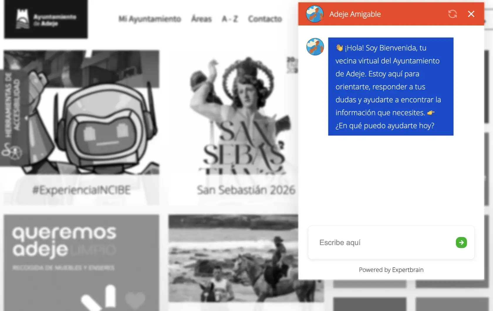Chat bot de la web del ayuntamiento de Adeje